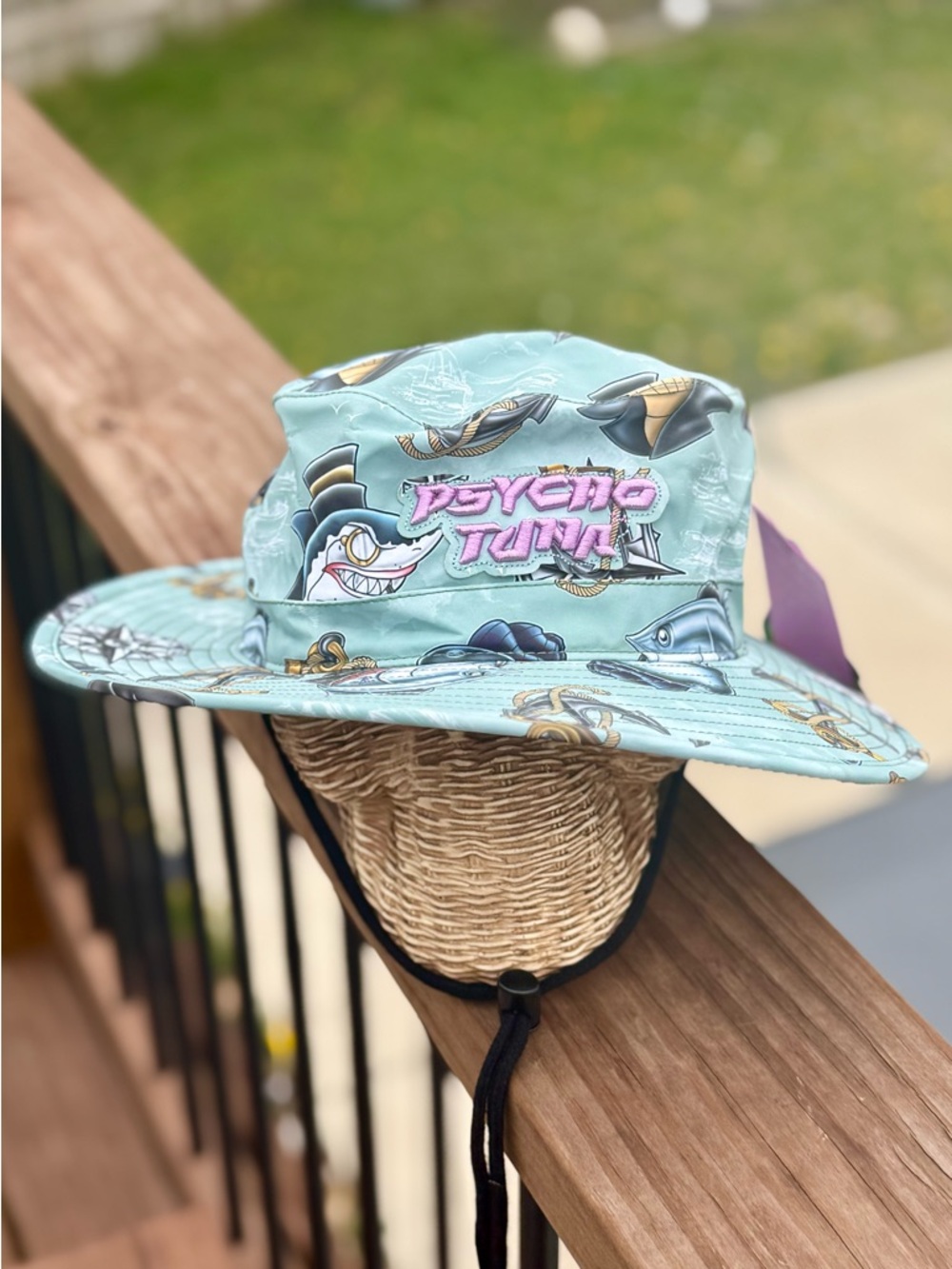 Psycho Tuna Aqua Shark Print Boonie Hat NWT
